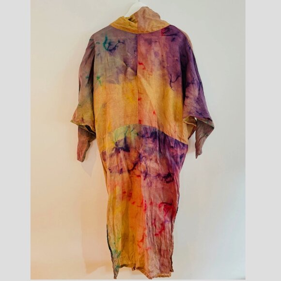 Myrah Penaloza Rainbeau Linen Amma Gown Bottanical Tie Dye Handmade Dress Lmt Ed - Picture 3 of 5